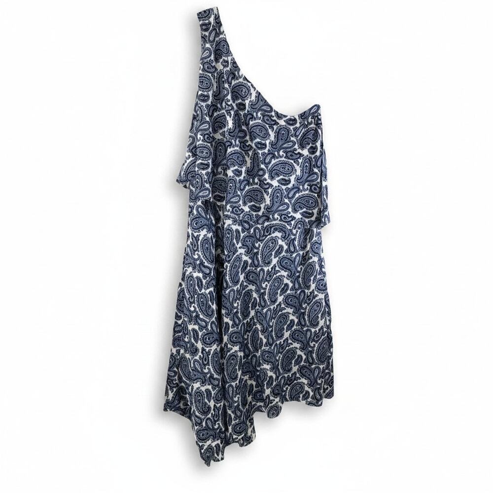 Banana Republic Womens One Shoulder Asymmetrical Hem Midi Dress Paisley Print 8